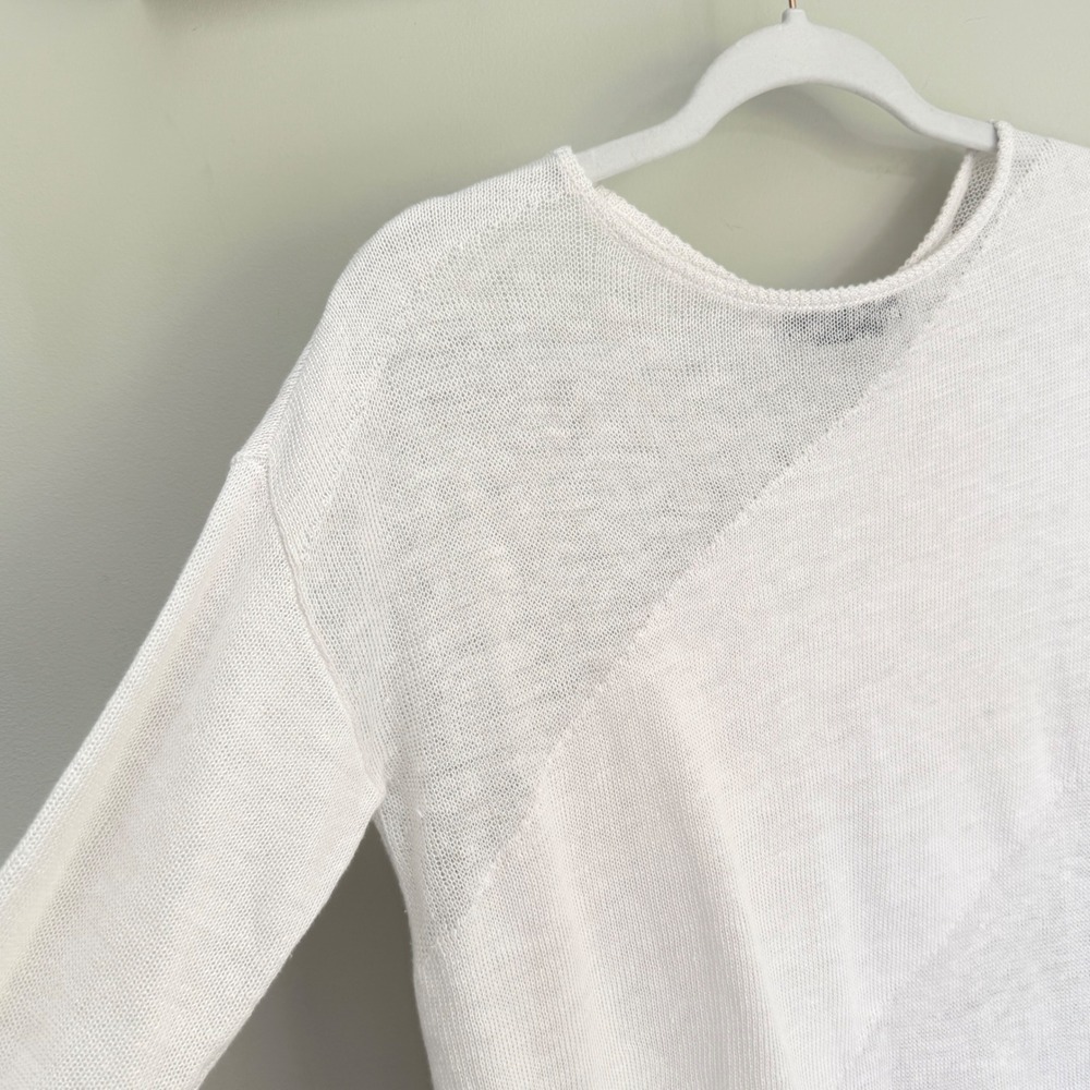 Alice + Olivia Quiana White Asymmetric 100% Linen Knit Pullover Sweater Size XS - Picture 3 of 10
